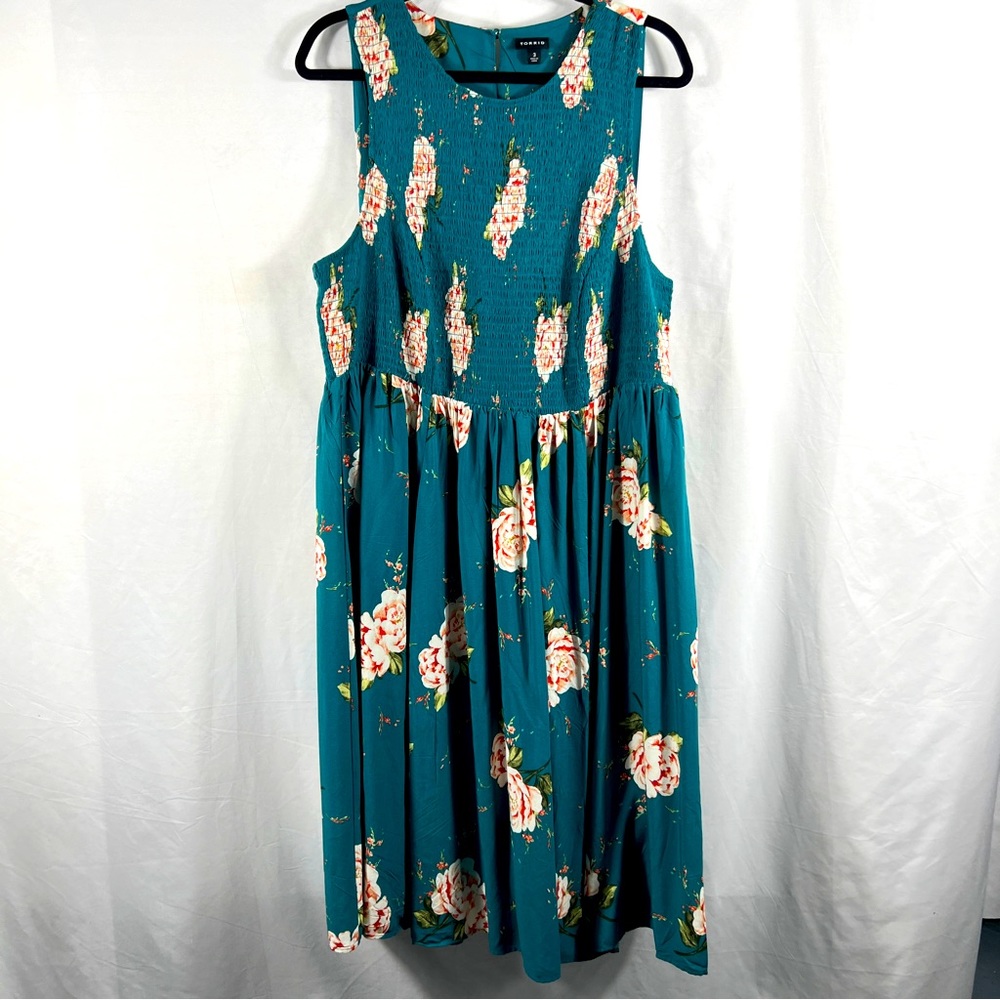 Torrid High Neck Midi Challis Smocked Dress